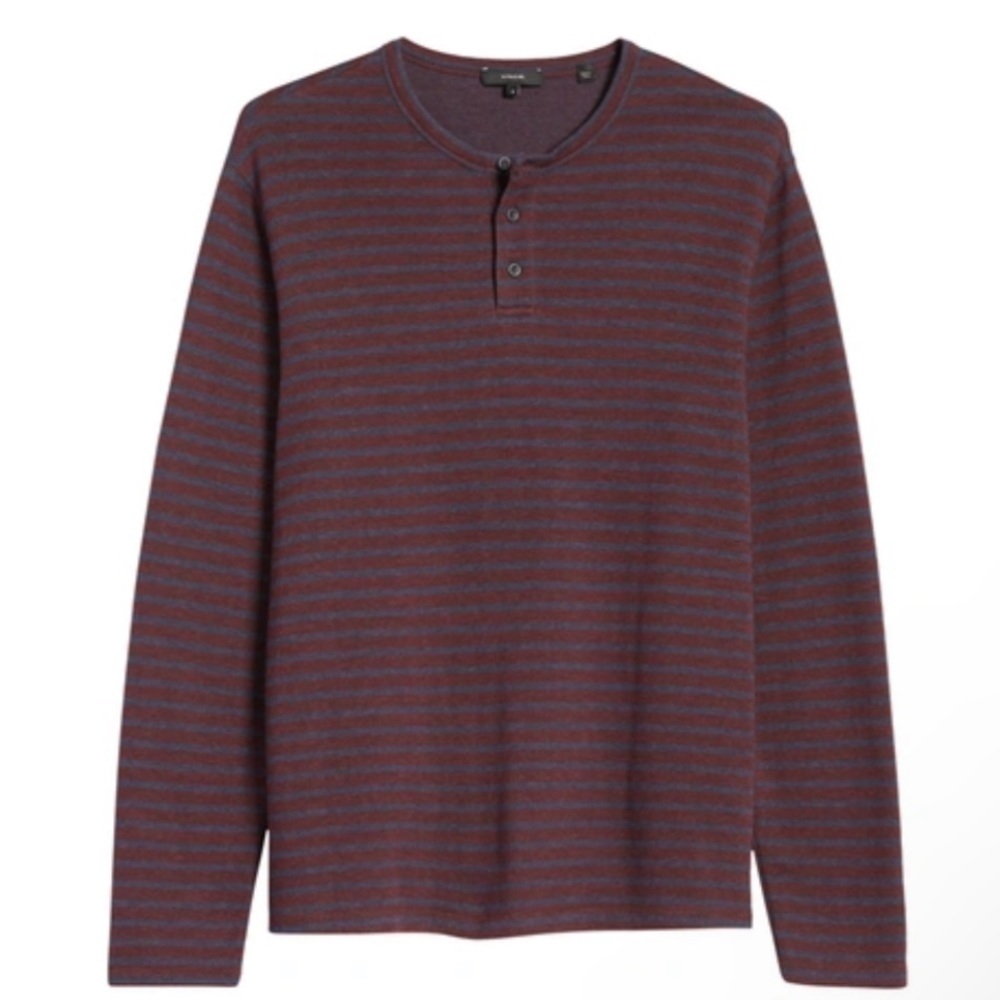 VINCE MEN'S STRIPED COTTON-BLEND HENLEY SHIRT HEATHER SONOMA/HEATHER COASTAL L